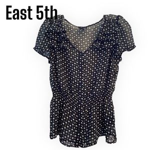 East 5th Black & White Polka dot Button up Ruffle blouse MP